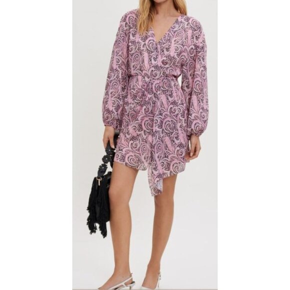 New Maje $445 Pink Paisley Jacquard Voile Metallic Thread Mini Dress Size 42 XL - Picture 2 of 12